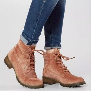 Sunset Rose velvety combat boots